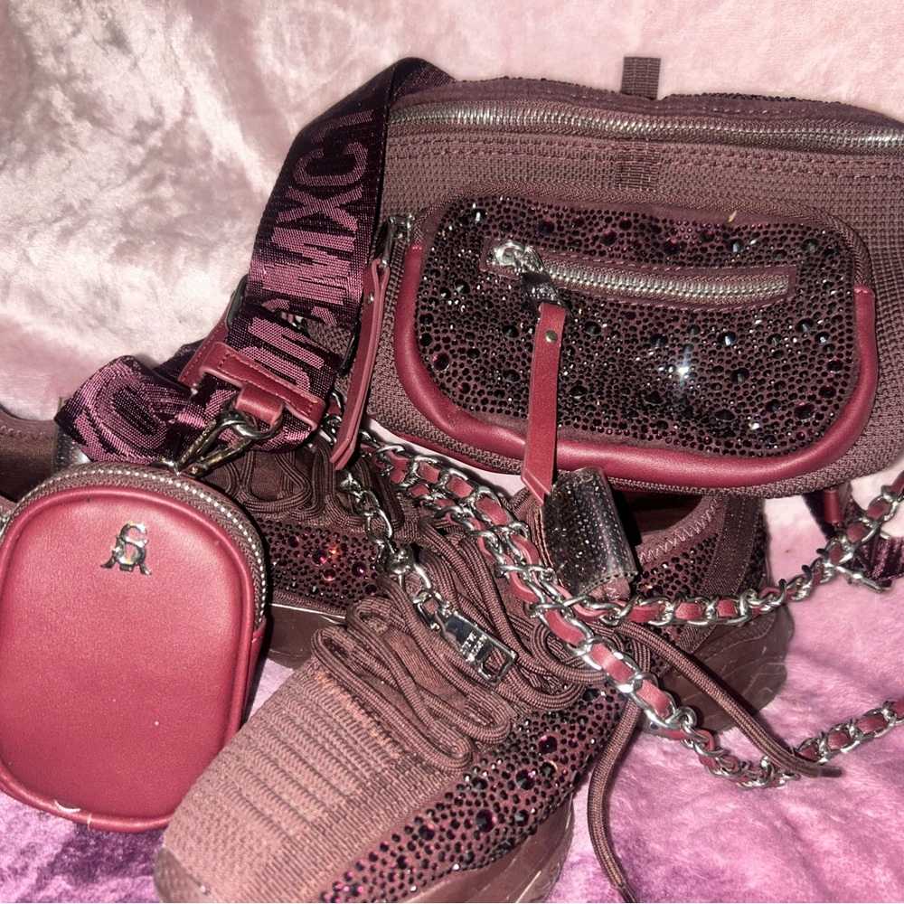 Steve Madden Burgundy Women's Bum Bag and matching 8.5 Maxima sneakers Set